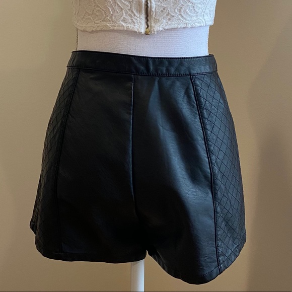 H&M Shorts Hm High Waisted Black Faux Leather Quilted Shorts Poshmark